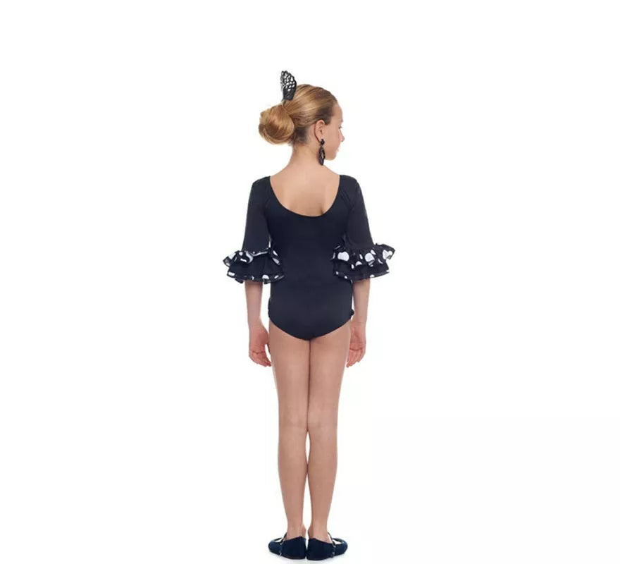 Translation missing: en.Body o maillot Sevillana con Volante Lunar negro y blanco para niña