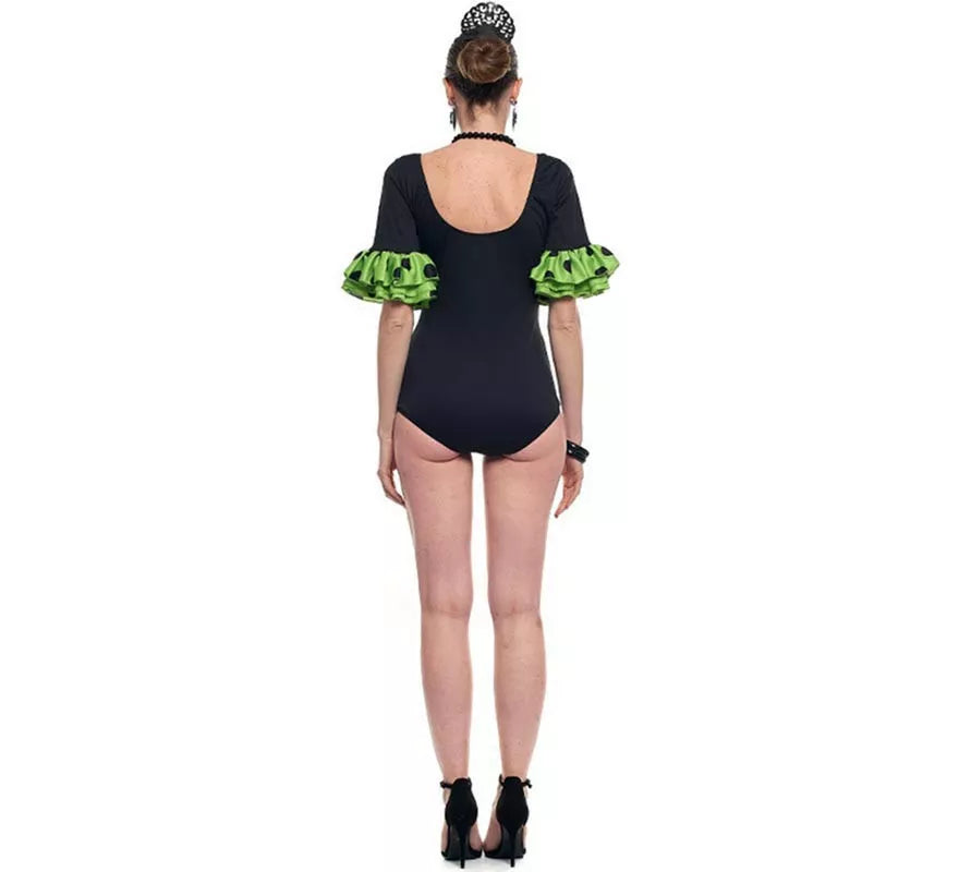 Body o maillot Sevillana con Volante Lunar negro y verde para mujer