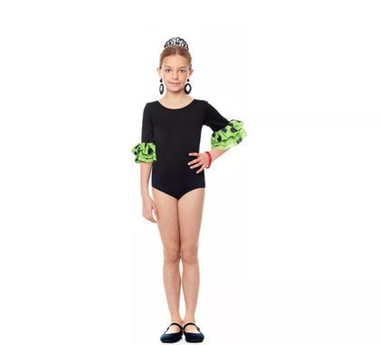 Body o maillot Sevillana con Volante Lunar negro y verde para niña
