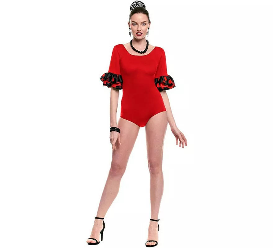 Translation missing: en.Body o maillot Sevillana con Volante Lunar rojo para mujer