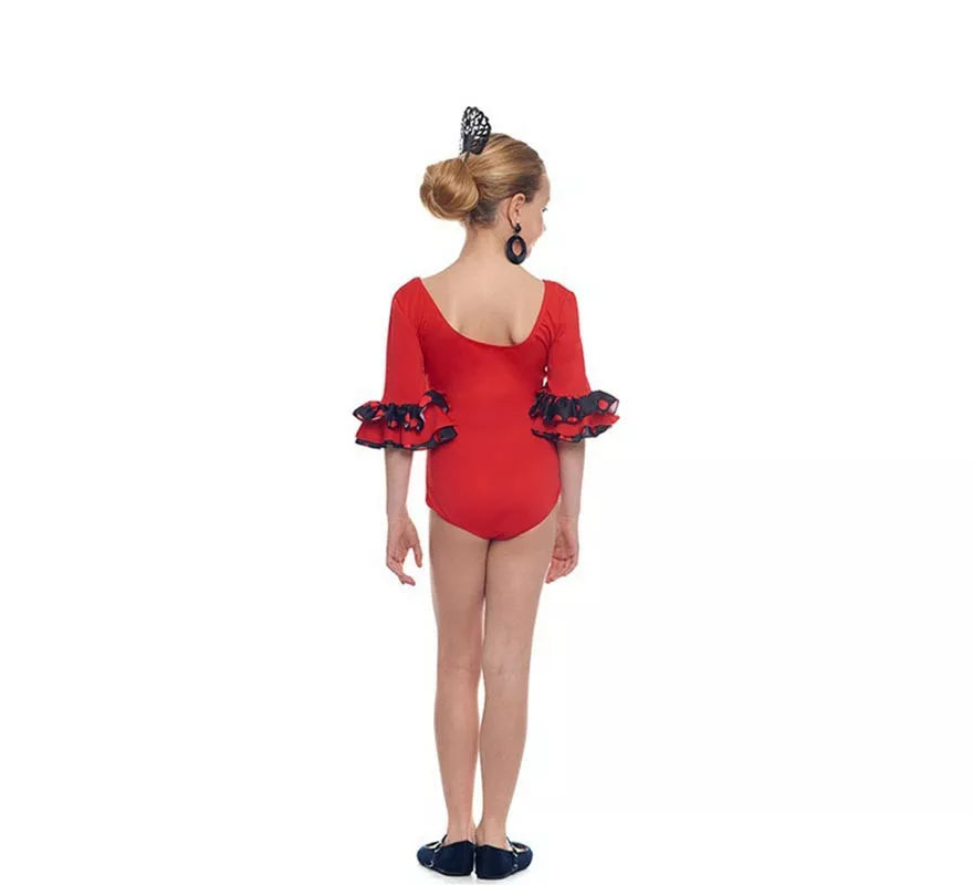 Body o maillot Sevillana con Volante Lunar rojo para niña
