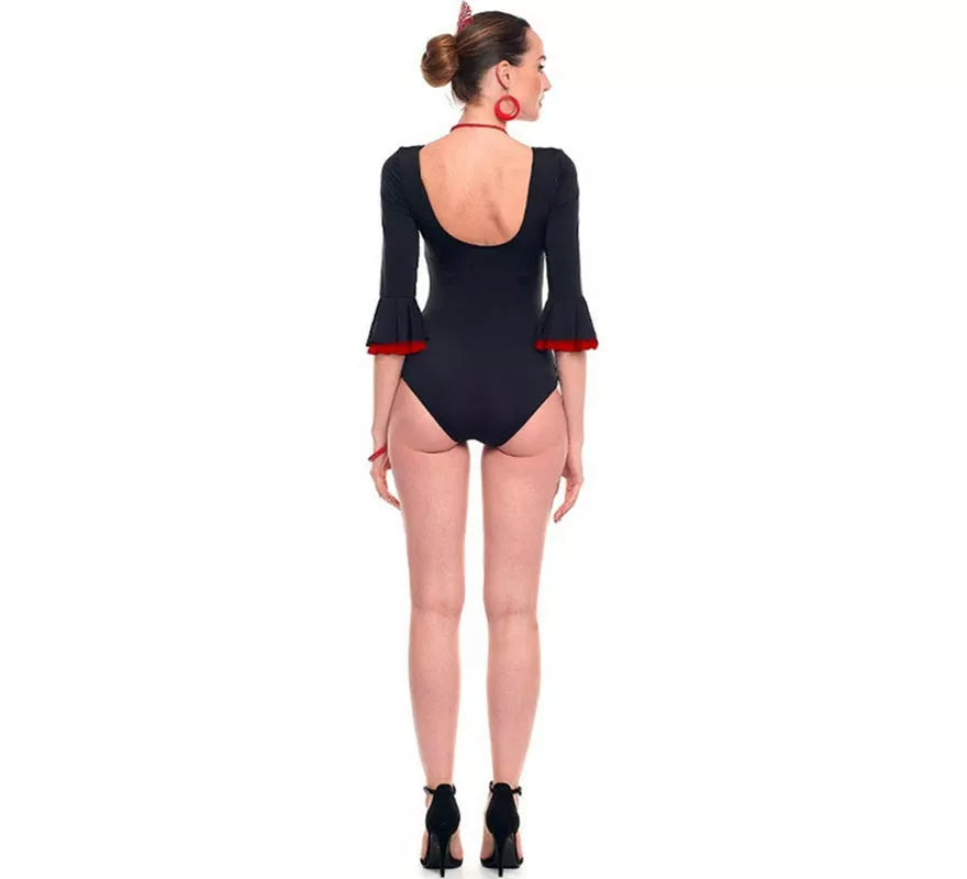 Body o maillot Sevillana con Volante negro y rojo para mujer