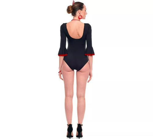 Body o maillot Sevillana con Volante negro y rojo para mujer