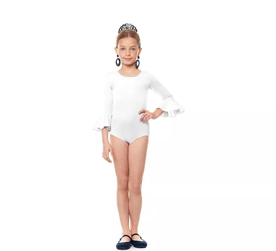 Translation missing: en.Body o maillot Sevillana Licra con Volante blanco para niña
