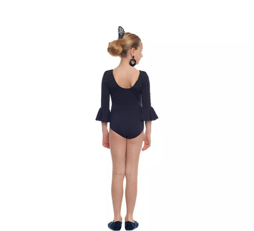Body o maillot Sevillana Licra con Volante negro para niña