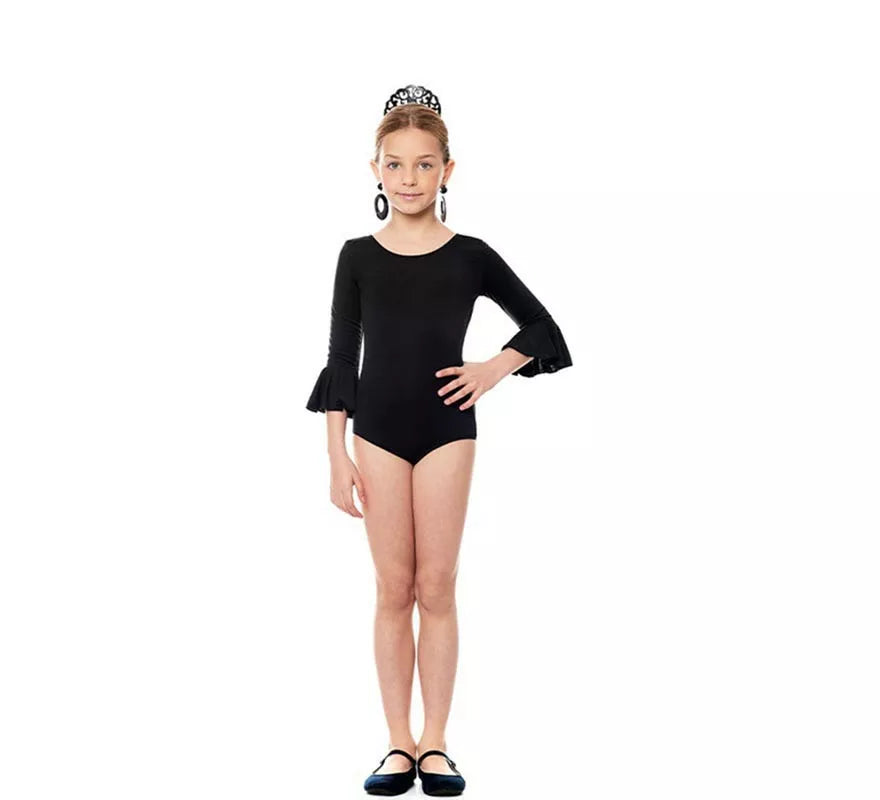 Body o maillot Sevillana Licra con Volante negro para niña