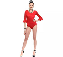 Sevillana Lycra bodysuit or leotard with red ruffle for women