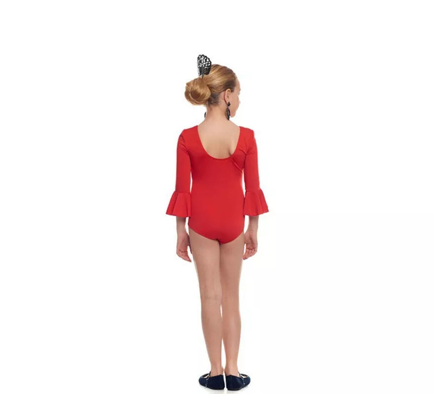 Body o maillot Sevillana Licra con Volante rojo para niña