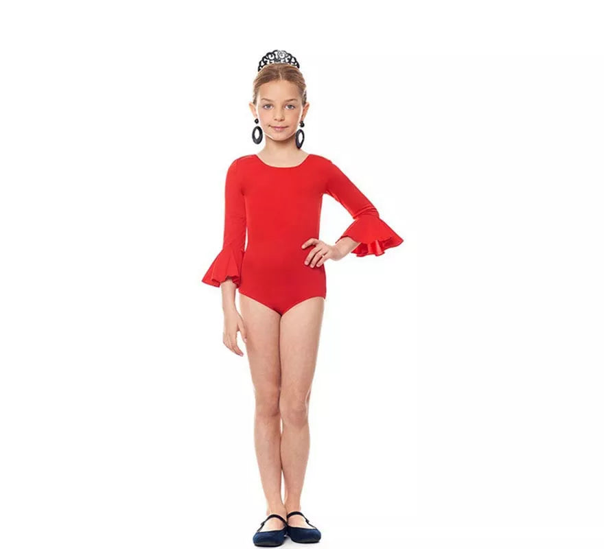Body o maillot Sevillana Licra con Volante rojo para niña