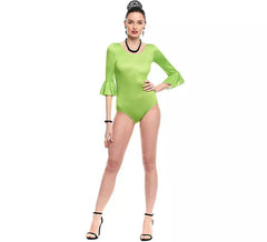 Sevillana Lycra bodysuit or leotard with green ruffle for women