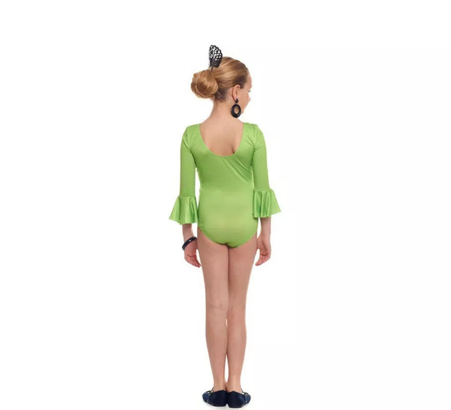 Body o maillot Sevillana Licra con Volante verde para niña