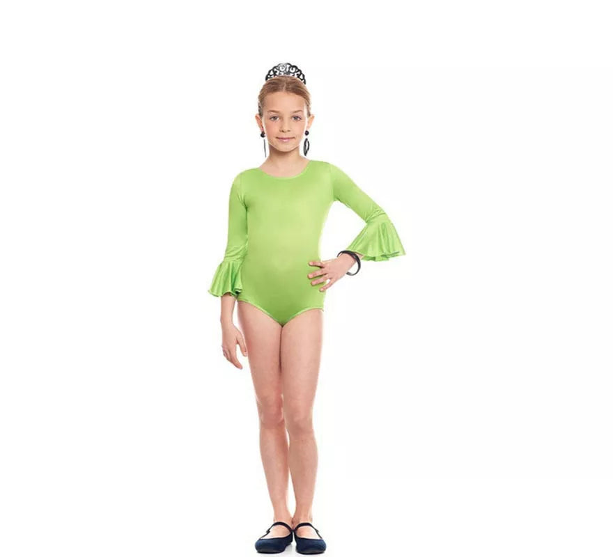 Body o maillot Sevillana Licra con Volante verde para niña