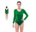 Body o Maillot verde oscuro manga larga para mujer