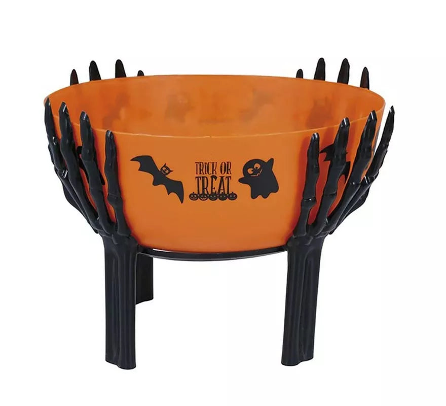 Translation missing: en.Bol naranja con soporte de manos calavera de 26x18 cm