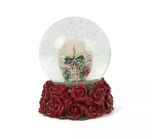 Bola de Cristal con calavera y rosas de 6,9x8,4x6,9 cm