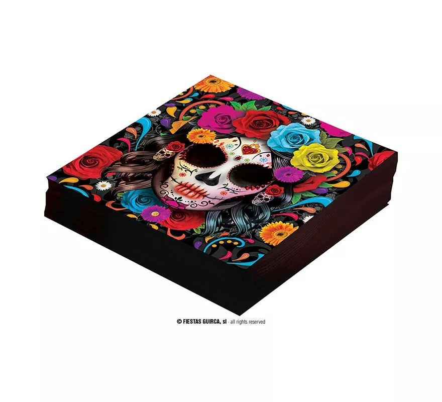 Pack de 12 Servilletas Catrina colorida de 33x33 cm
