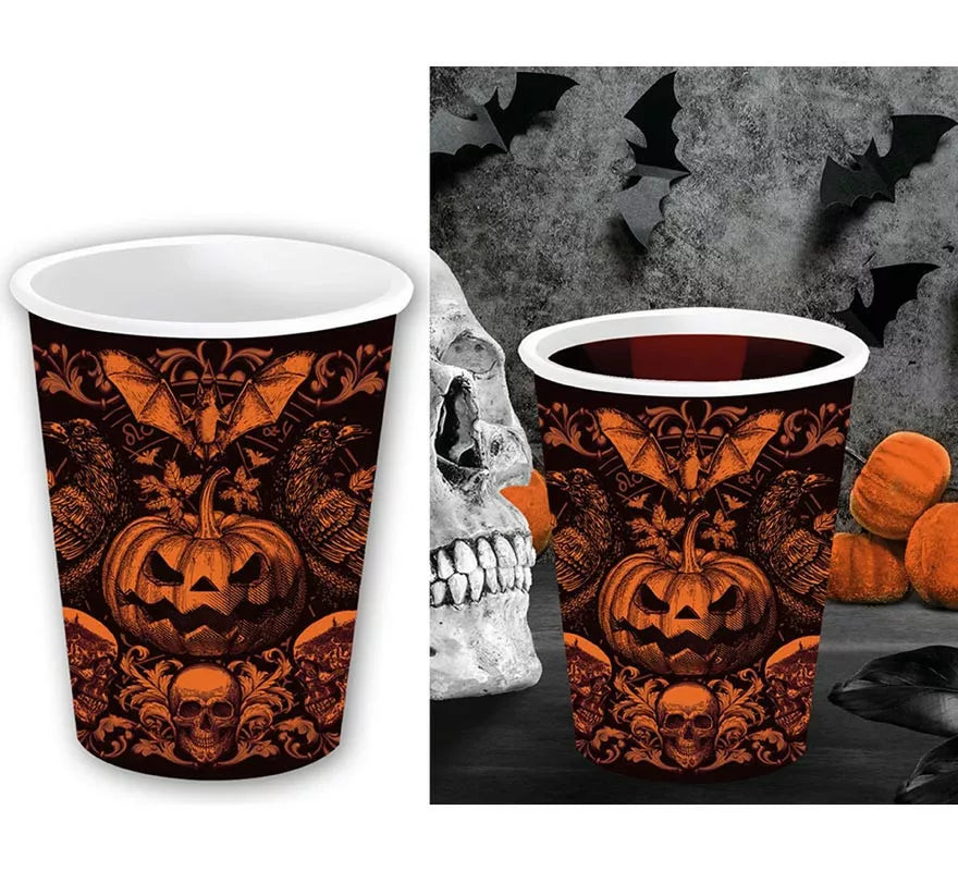 Bolsa 6 Vasos Calabaza Gótica 240 Ml 9 cm