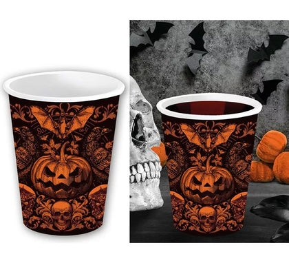 Bolsa 6 Vasos Calabaza Gótica 240 Ml 9 cm