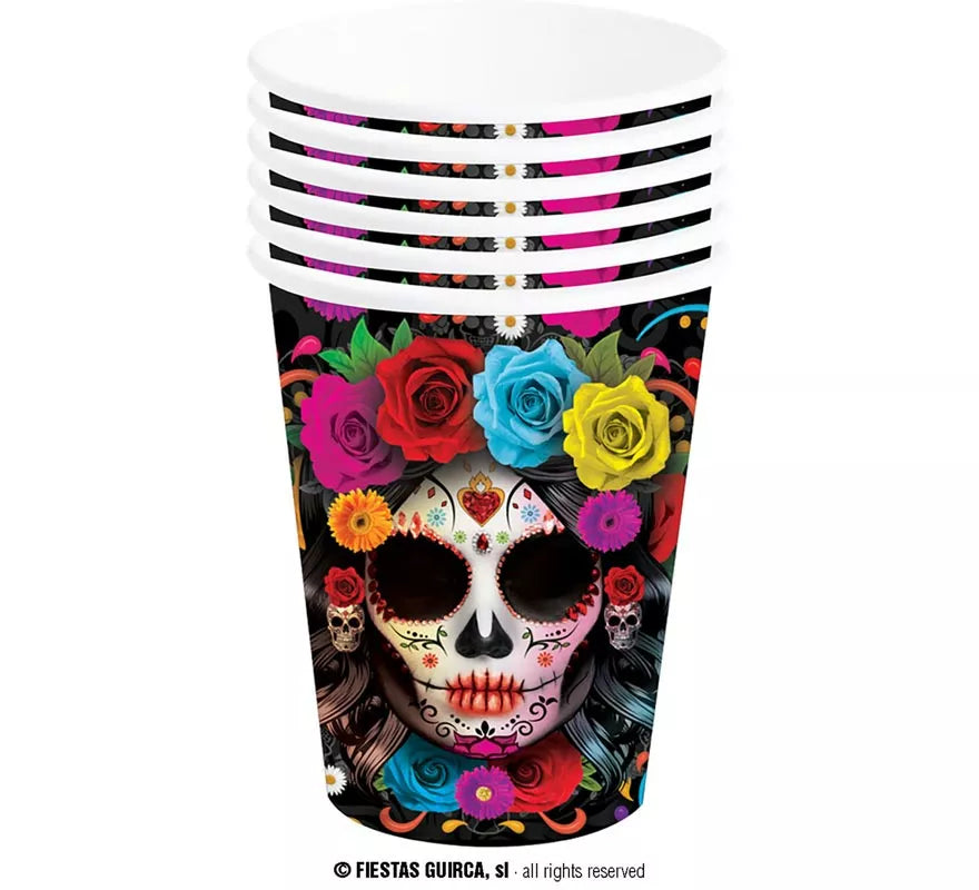 Pack de 6 Vasos Catrina Colorida de 240 ml