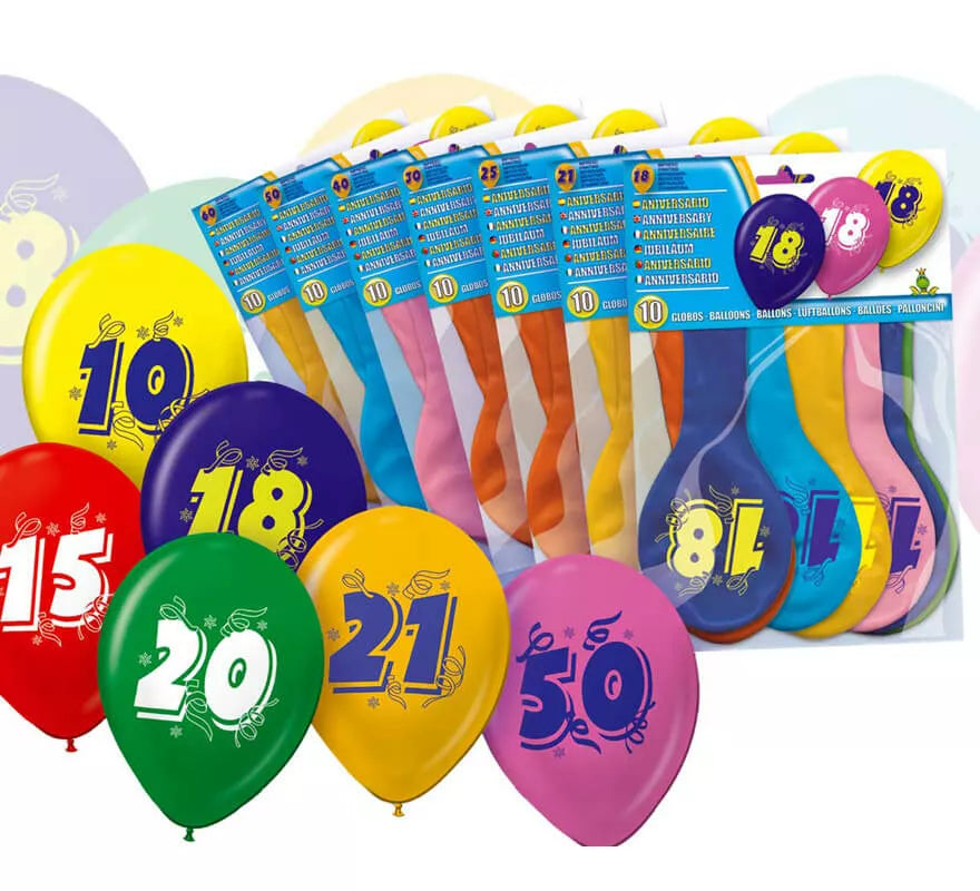 Translation missing: en.Bolsa de 10 globos con el número 9 impreso