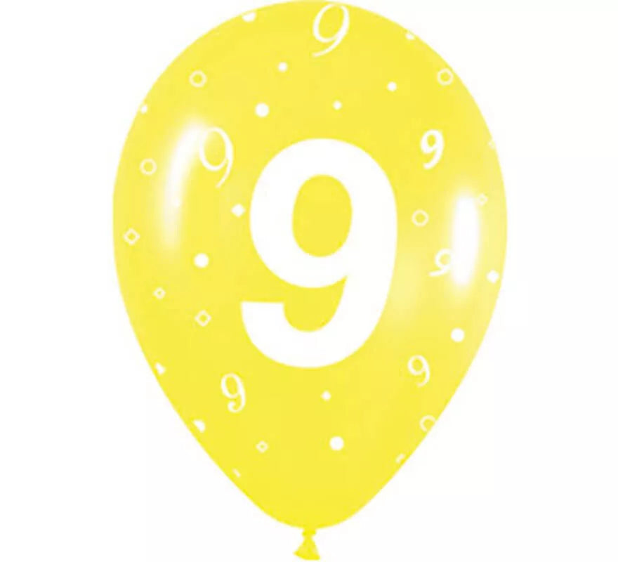 Bolsa de 10 Globos látex con el número 9 serigrafiado 30cm