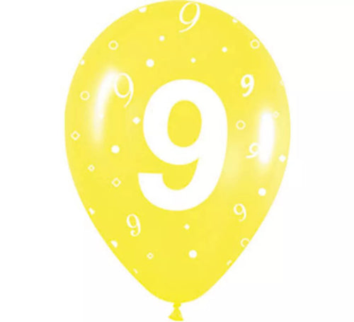 Bolsa de 10 Globos látex con el número 9 serigrafiado 30cm