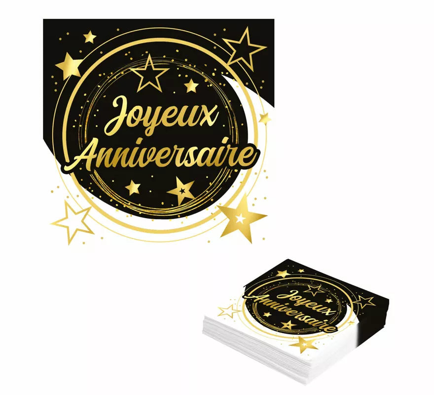 Translation missing: en.Bolsa de 12 Servilletas Joyeux Anniversaire de 33X33 cms