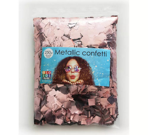 Bolsa de 250 g de Confetti Color Oro Rosa cuadrado de 10x10 mm