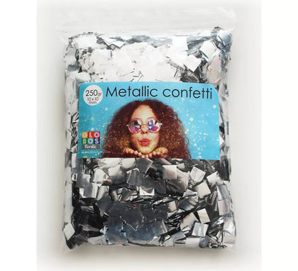 Bolsa de 250 g de Confetti Color Plata cuadrado de 10x10 mm