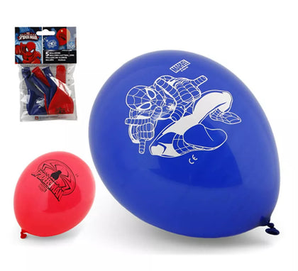 Bolsa de 5 Globos de Spiderman colores surtidos de 23 cm
