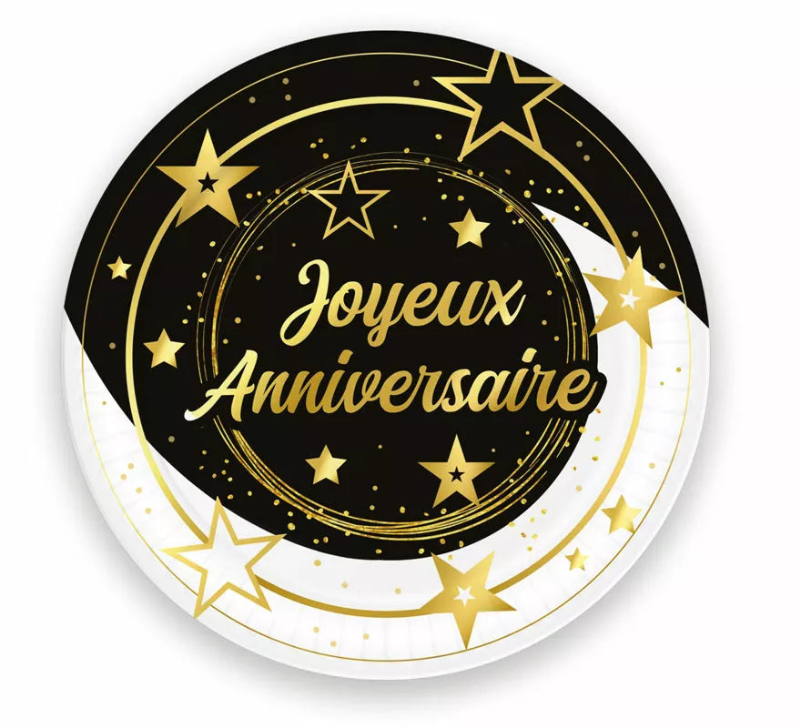 Translation missing: en.Bolsa de 6 Platos Joyeux Anniversaire de 23 cms
