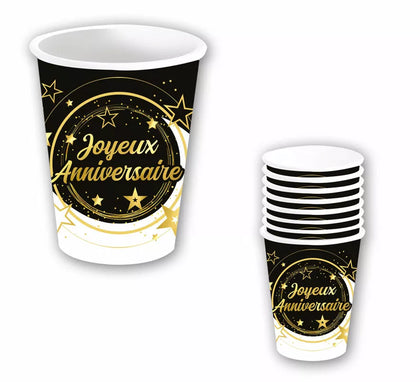 Bolsa de 6 Vasos Joyeux Anniversaire de 240 ml-9 cms