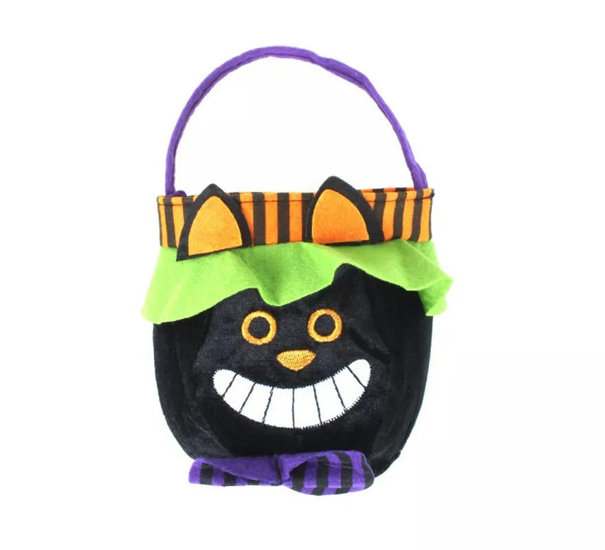 Translation missing: en.Bolsa para dulces Gato negro de terciopelo de 18x16 cm