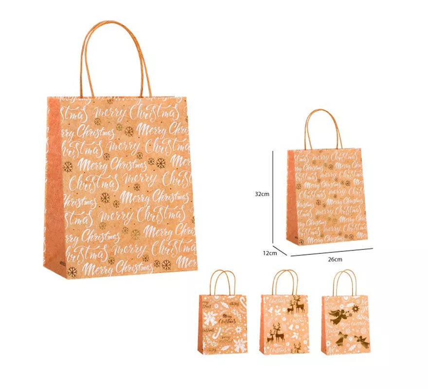Bolsa Regalo Navidad Kraft de 26x32x12 cm en modelos surtidos