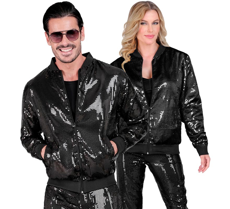 Translation missing: en.Bomber Fiesta negro con lentejuelas para adulto