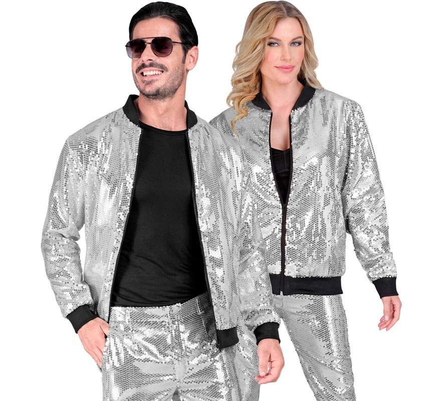 Bomber Fiesta plateado con lentejuelas para adulto