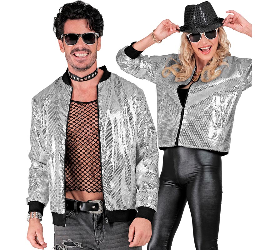 Bomber Fiesta plateado con lentejuelas para adulto
