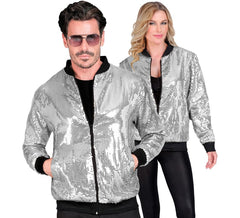 Silver Fiesta bomber jacket with sequins for adults
