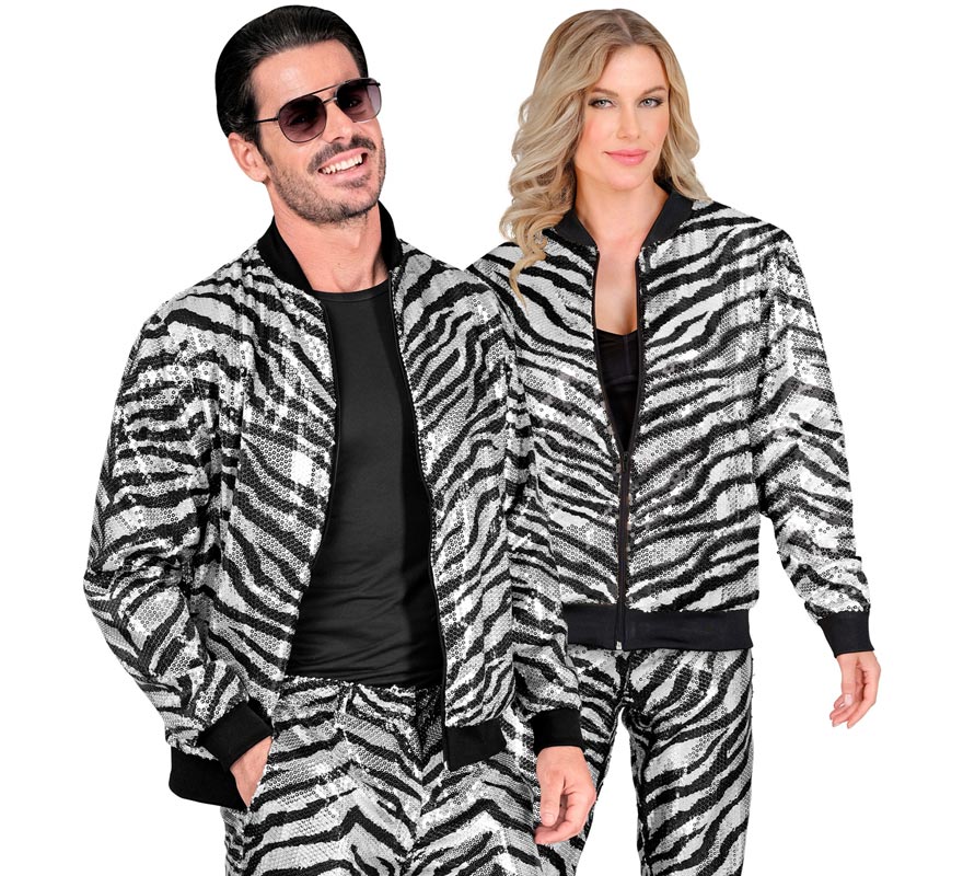 Translation missing: en.Bomber Moda a rayas plateado con lentejuelas para adulto