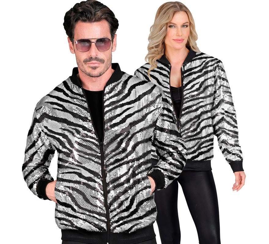 Translation missing: en.Bomber Moda a rayas plateado con lentejuelas para adulto