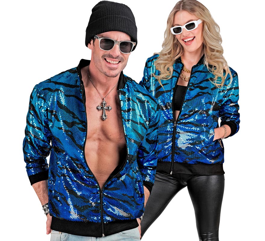 Translation missing: en.Bomber Moda animal print a rayas azul para adulto