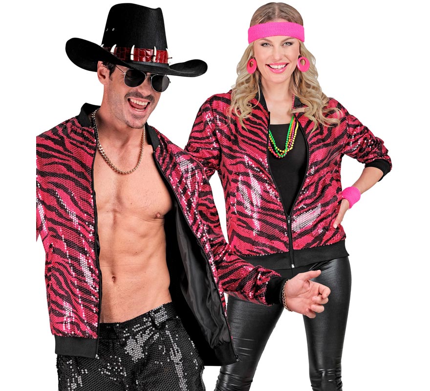 Bomber Moda animal print a rayas fucsia para adulto