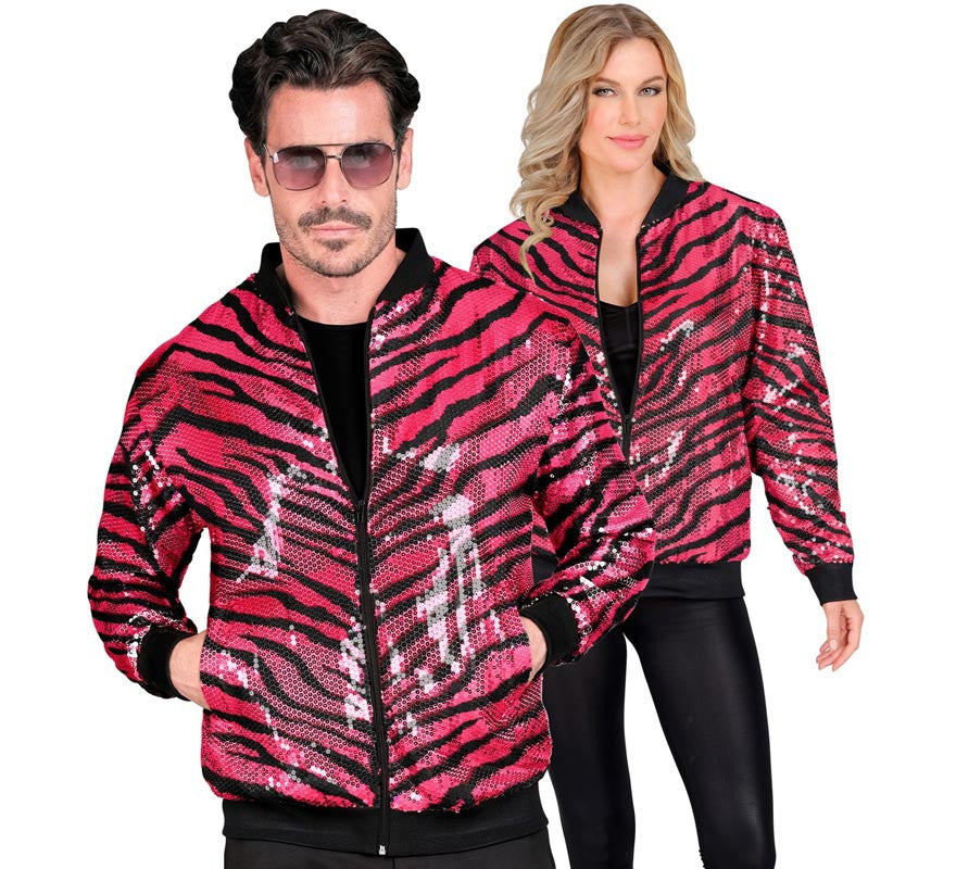 Bomber Moda animal print a rayas fucsia para adulto
