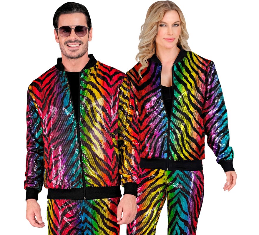 Translation missing: en.Bomber Moda animal print a rayas multicolor para adulto