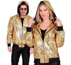 Golden Bomber Jacket with hood and sequins for adults