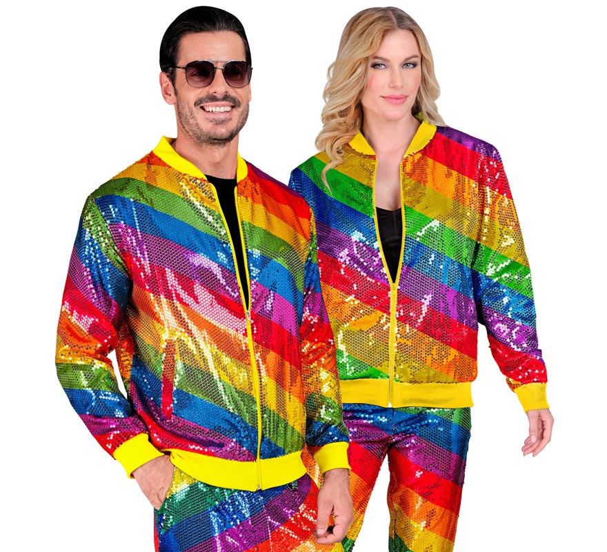 Translation missing: en.Bomber Moda franjas multicolor con lentejuelas para adulto