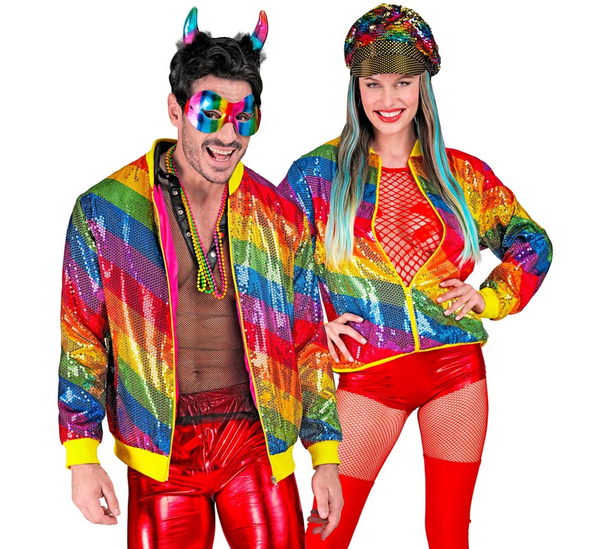Translation missing: en.Bomber Moda franjas multicolor con lentejuelas para adulto