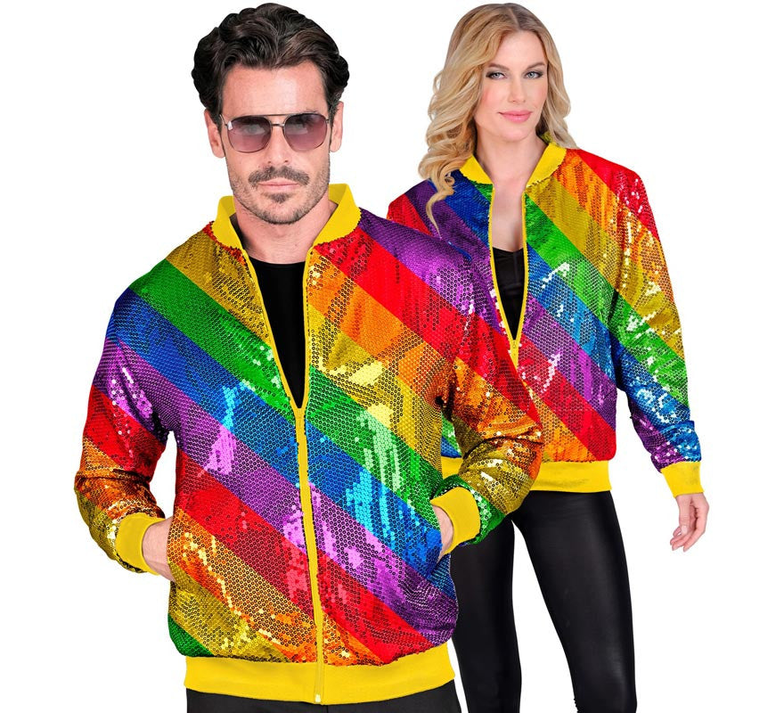 Translation missing: en.Bomber Moda franjas multicolor con lentejuelas para adulto