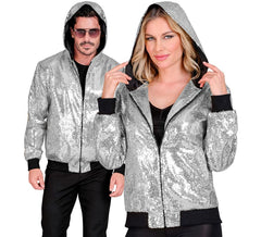 Silver Fashion Bomber with hood and sequins for adults