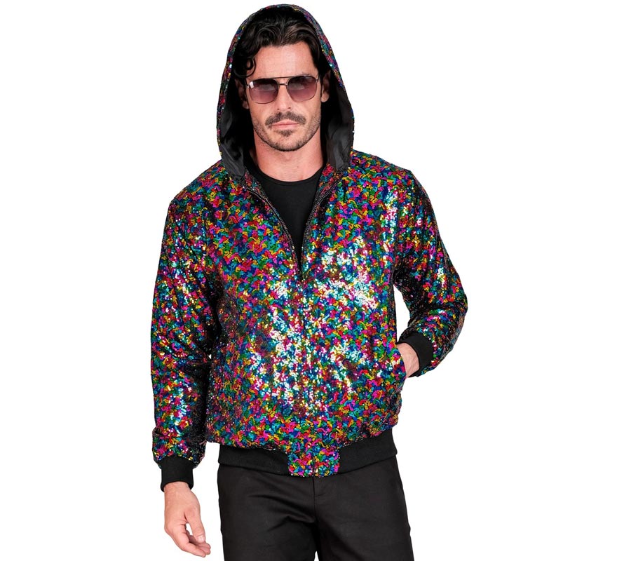 Bomber puntos multicolor con capucha para adulto